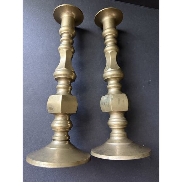 Vintage Brass Candlestick Holders Set (2) MCM Holiday Centerpiece Cottagecore - Picture 5 of 11